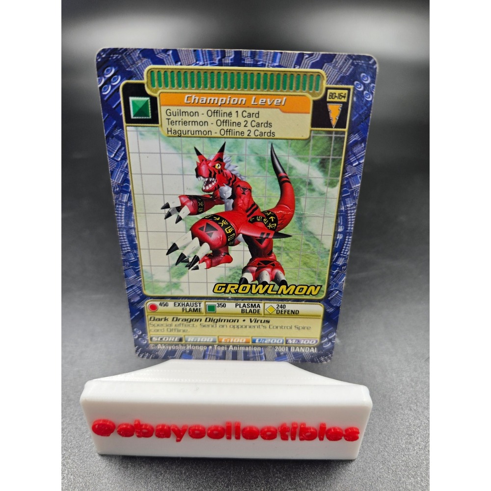 2001 Bandai Digimon Growlmon BO-164 Champion Level Dark Dragon Virus Card